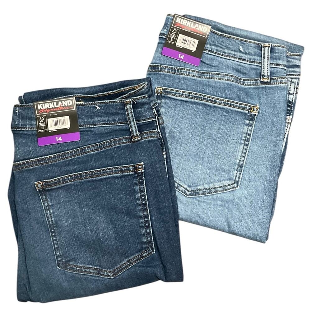 Kirkland Signature Women's Jeans Stretch 2 PAIRS Light & Blue Size 14 NWT